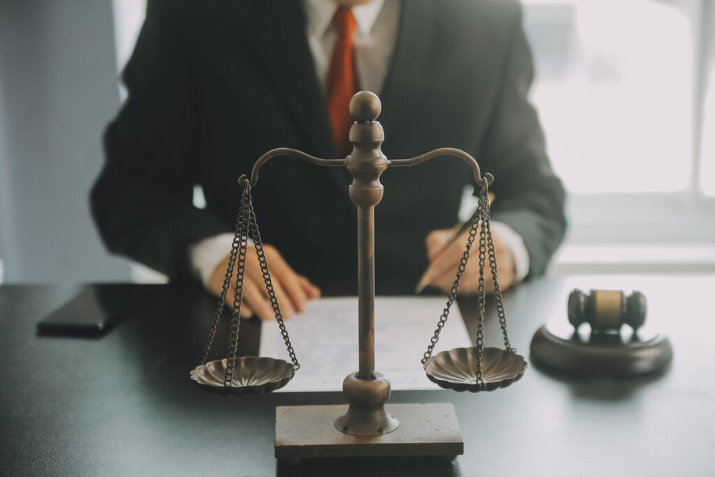 lawyer table and gavel